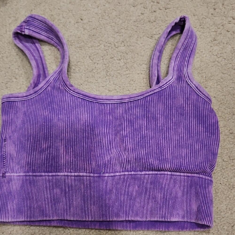 Zenana Ribbed Bralette – Purple Square Neck, Small - Picture 3 of 7